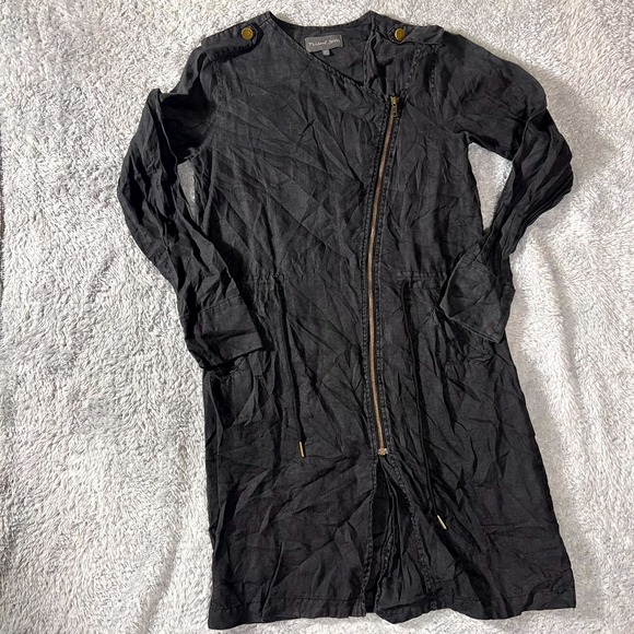 Michael Stars Jackets & Blazers - Michael Stars Trench Coat Womens‎ XS Black Cotton Asymmetrical Zip Long Sleeve